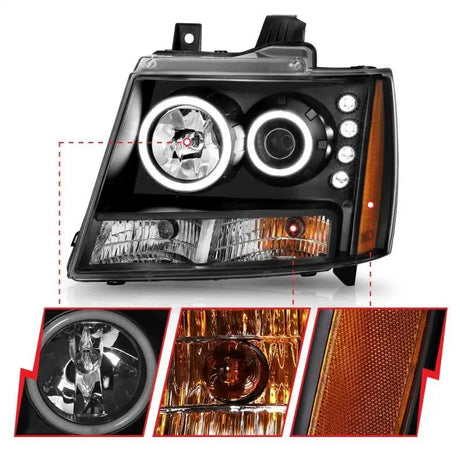 ANZO 2007-2013 Chevrolet Avalanche Projector Headlights w/ Halo Black (CCFL) 
