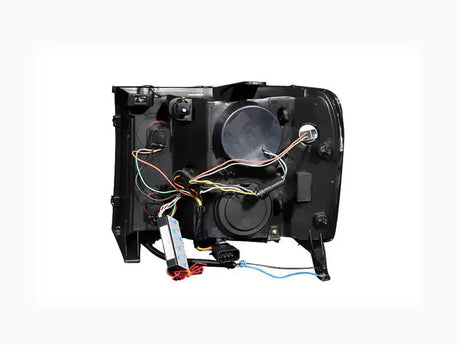 Rear view of GMC Sierra projector headlights with halo chrome for 2007-2013 models