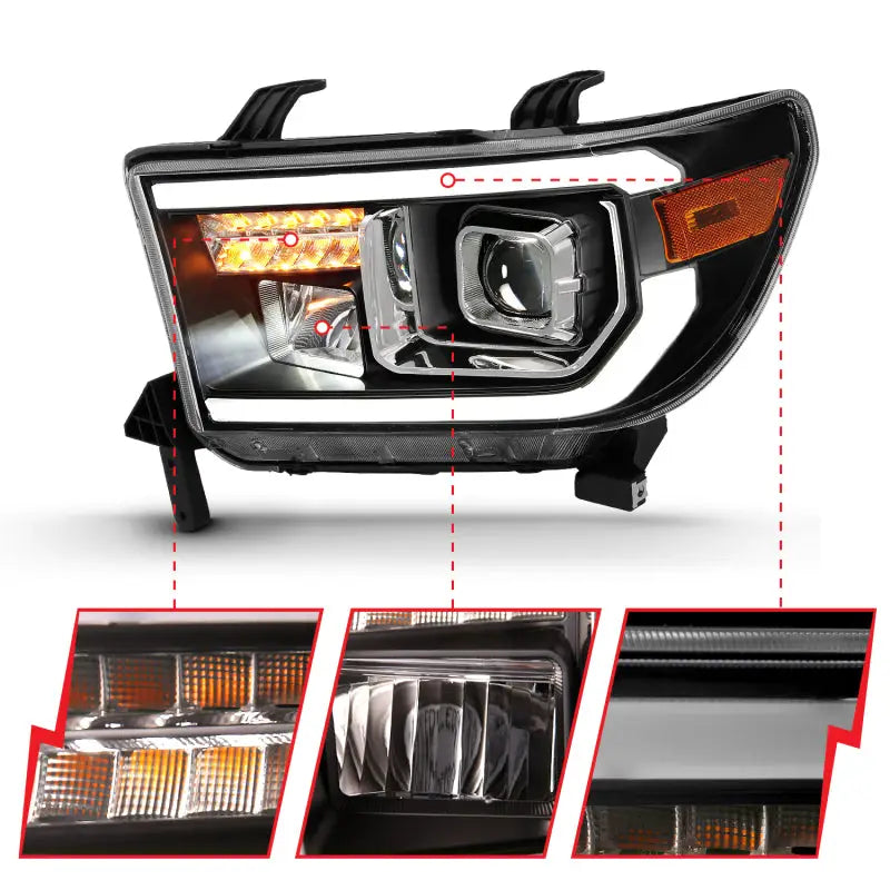 ANZO 111447 ANZO 2007-2014 Toyota Tundra Projector Light Bar H.L Black Amber(Led High Beam) (Halogen Version)