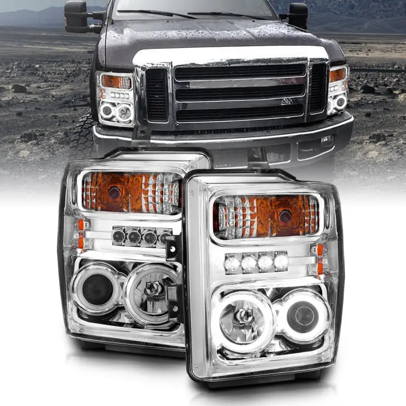 ANZO 2008-2010 Ford F-250 Projector Headlights w/ Halo Chrome (CCFL) - Truck & Automotive