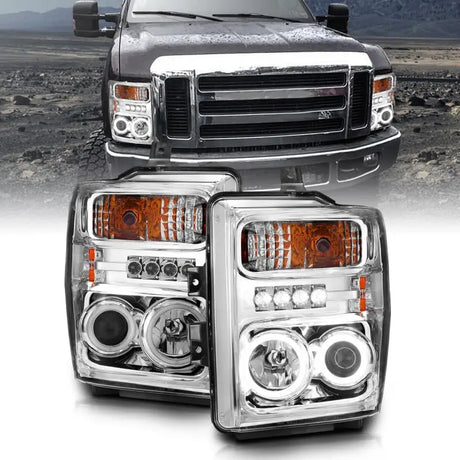 ANZO 2008-2010 Ford F-250 Projector Headlights w/ Halo Chrome (CCFL) - Truck & Automotive