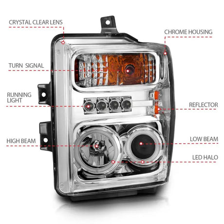 ANZO 2008-2010 Ford F-250 Projector Headlights w/ Halo Chrome (CCFL) - Truck & Automotive