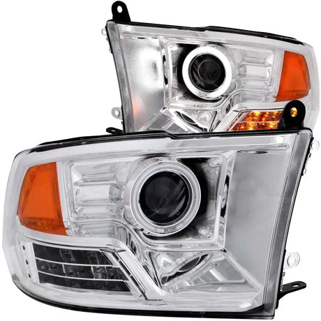 Chrome projector headlights with halo chrome and LED daytime running lights for Dodge Ram