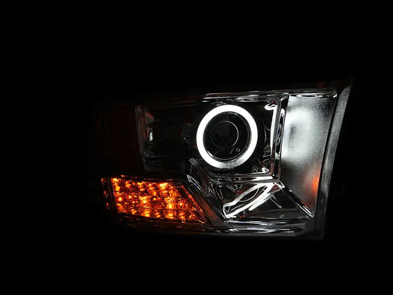 Dodge Ram projector headlights with halo chrome and LED turn signals