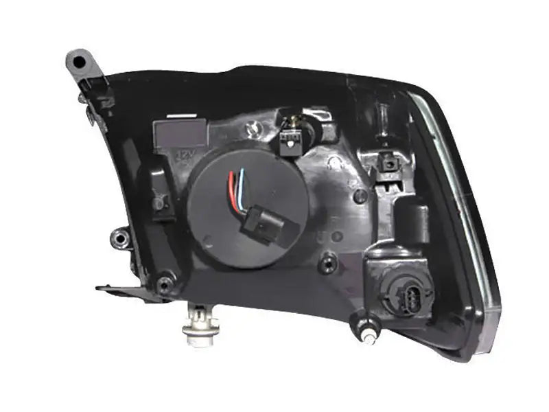 Rear view of dodge ram projector headlights with halo chrome and wiring assembly