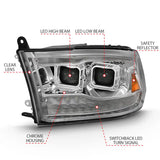 Chrome dodge ram headlight with LED projector and plank style switchback beams