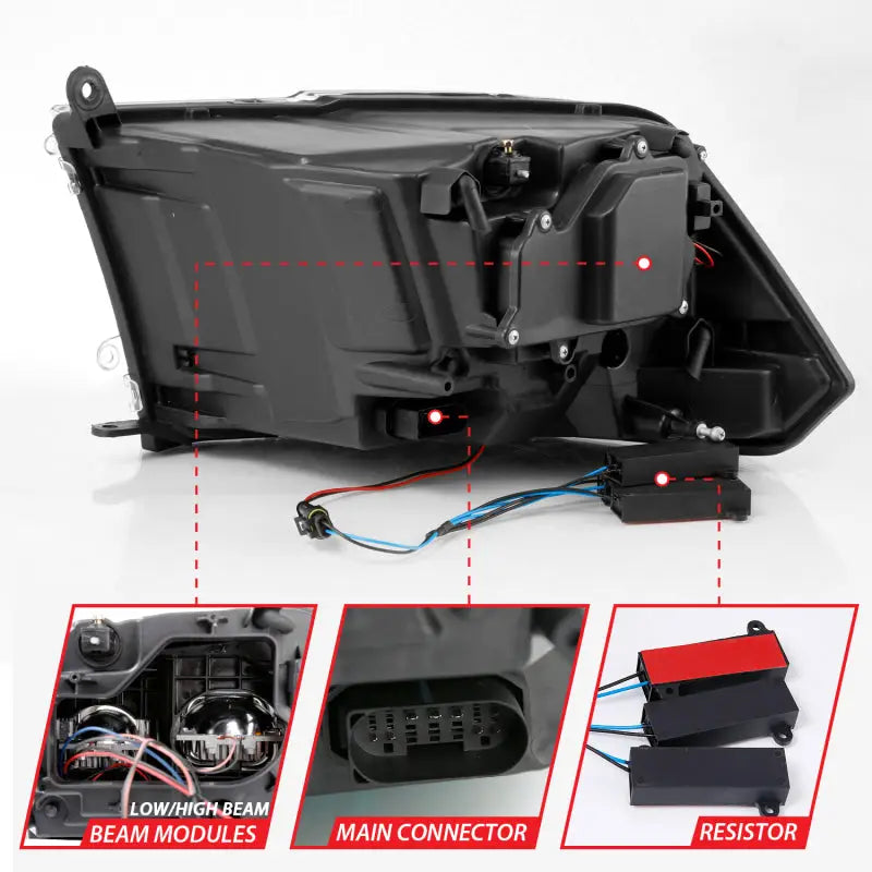 ANZO 111465 ANZO 2009-2018 Dodge Ram 1500 Led Projector Plank Style Switchback H.L Halo Chrome Amber (OE Style)