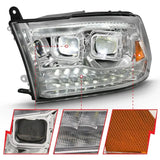 Chrome car headlight for Dodge Ram LED projector with plank style switchback halo