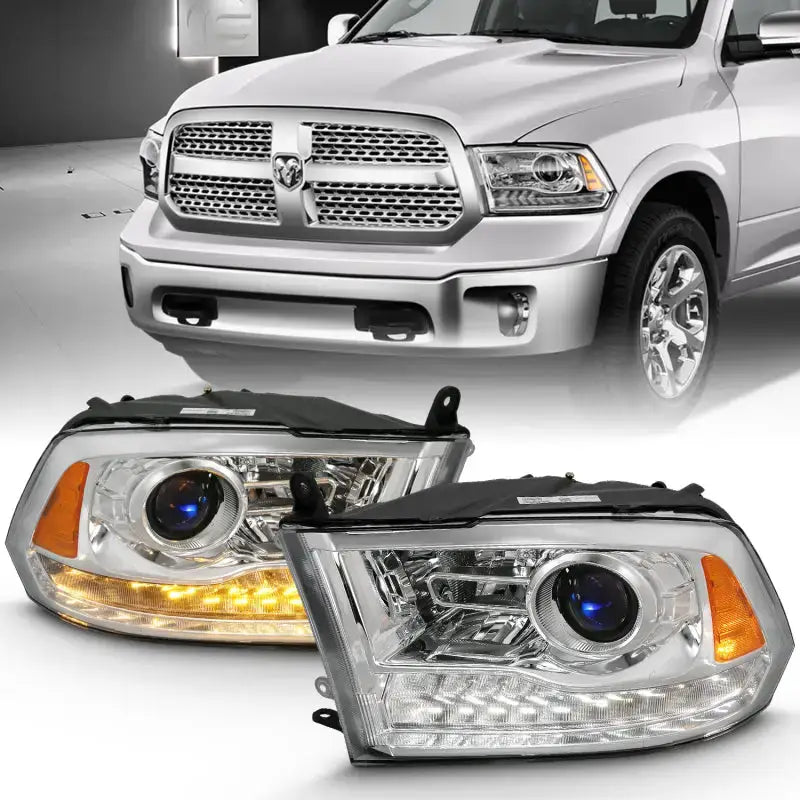 ANZO 2009-2018 Dodge Ram 1500 Projector Plank Style Switchback H.L Halo Chrome Amber (OE Style) - Truck & Automotive