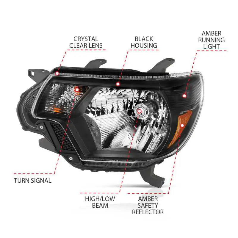 ANZO 2012-2015 Toyota Tacoma Crystal Headlights Black 