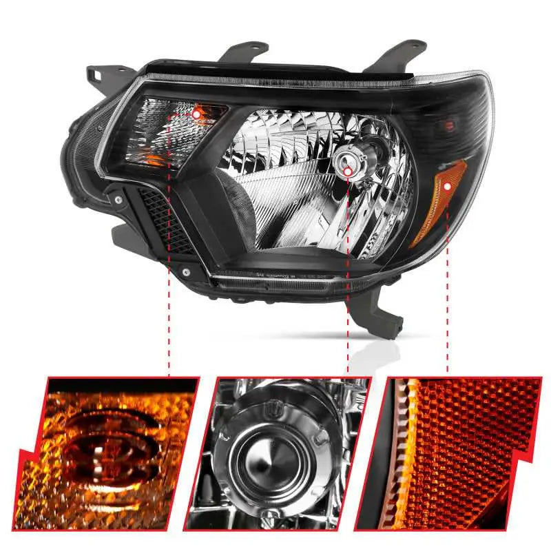 ANZO 2012-2015 Toyota Tacoma Crystal Headlights Black 