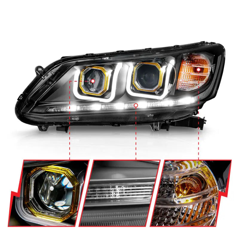 ANZO 121492 ANZO 2013-2015 Honda Accord Projector Headlights w/ U-Bar Black
