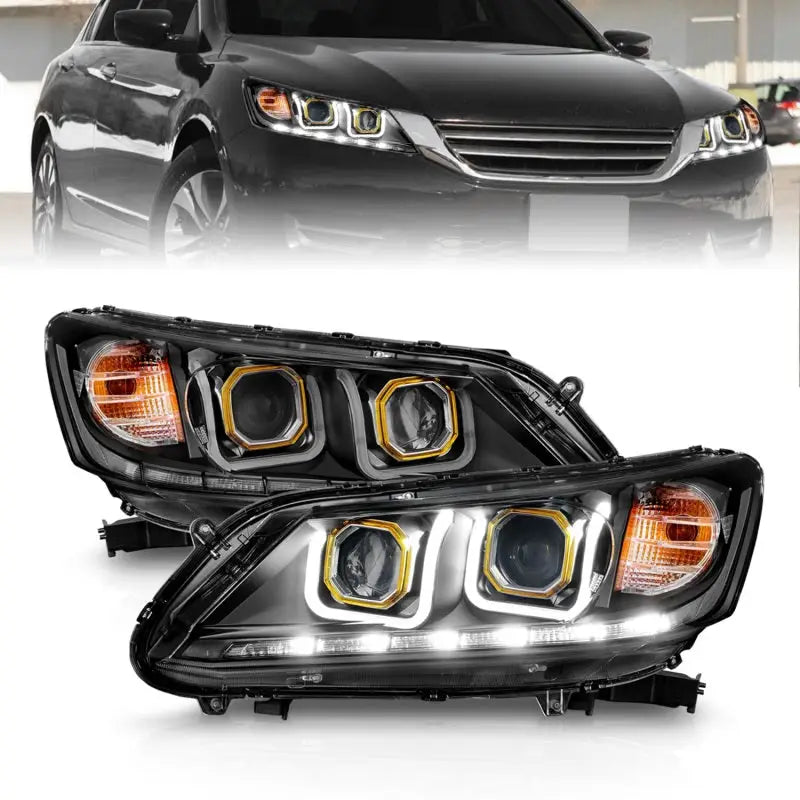 ANZO 121492 ANZO 2013-2015 Honda Accord Projector Headlights w/ U-Bar Black