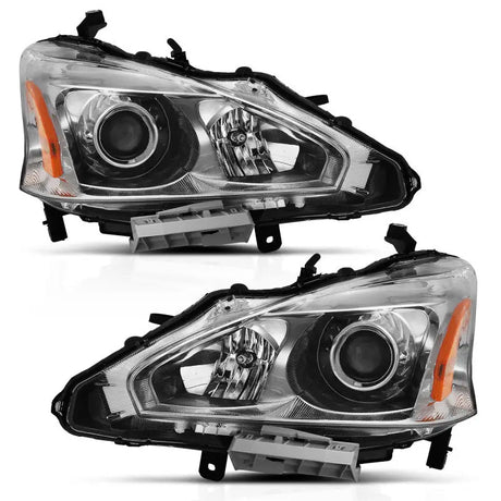 Pair of Nissan Altima projector headlights with chrome and amber for 2013-2015 models