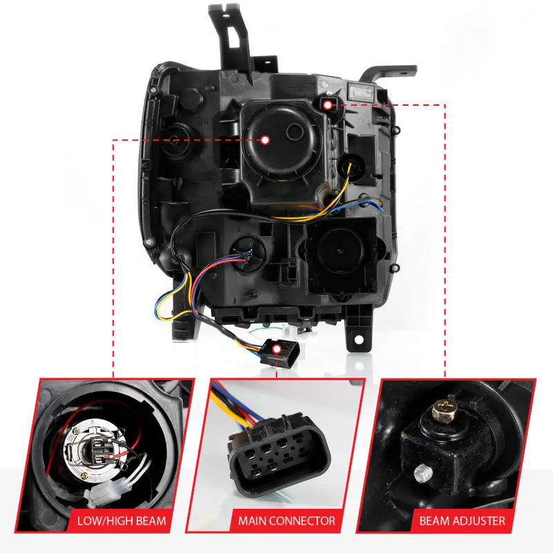 ANZO 111487 ANZO 2014-2015 Gmc Sierra 1500 Projector Headlight Plank Style Black w/ Switchback (Halogen Type)