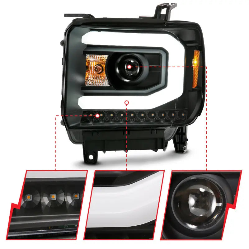 ANZO 111487 ANZO 2014-2015 Gmc Sierra 1500 Projector Headlight Plank Style Black w/ Switchback (Halogen Type)