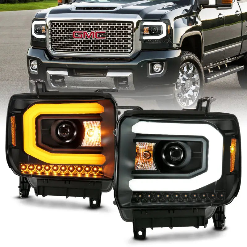 ANZO 111487 ANZO 2014-2015 Gmc Sierra 1500 Projector Headlight Plank Style Black w/ Switchback (Halogen Type)