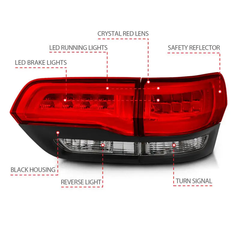 ANZO 2014-2016 Jeep Grand Cherokee LED Taillights Red/Clear - Truck & Automotive