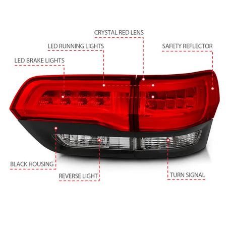 ANZO 2014-2016 Jeep Grand Cherokee LED Taillights Red/Clear - Truck & Automotive