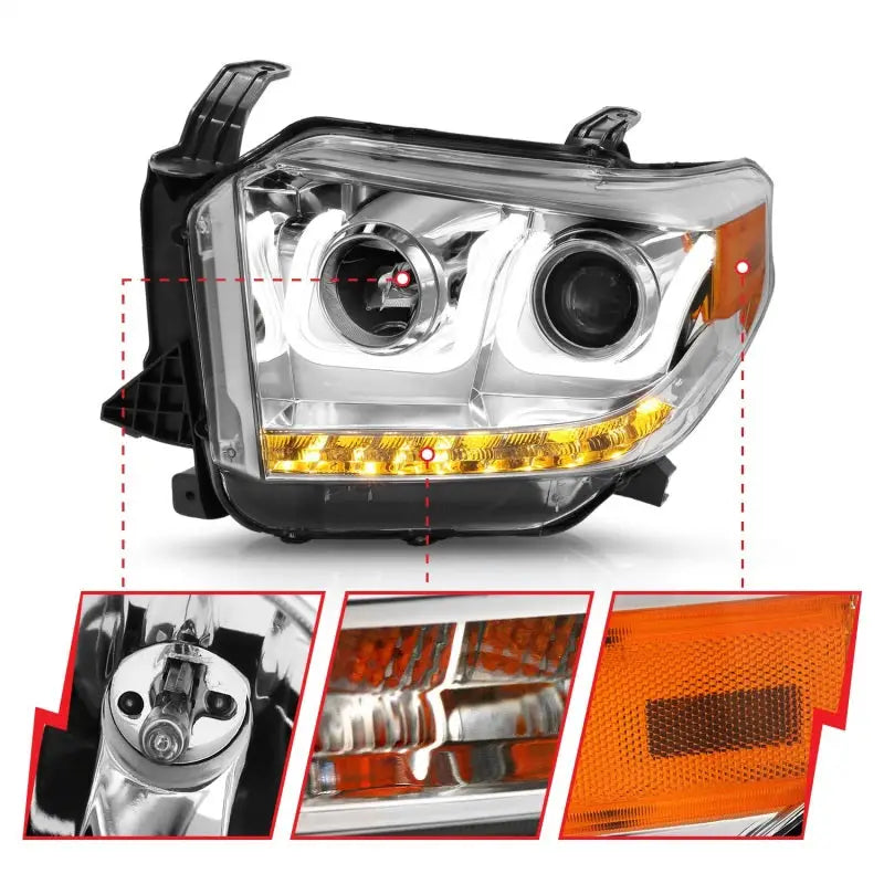 ANZO 2014-2016 Toyota Tundra Projector Headlights w/ U-Bar Chrome - Truck & Automotive