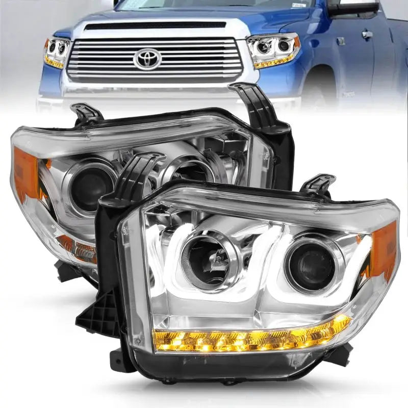 ANZO 2014-2016 Toyota Tundra Projector Headlights w/ U-Bar Chrome - Truck & Automotive