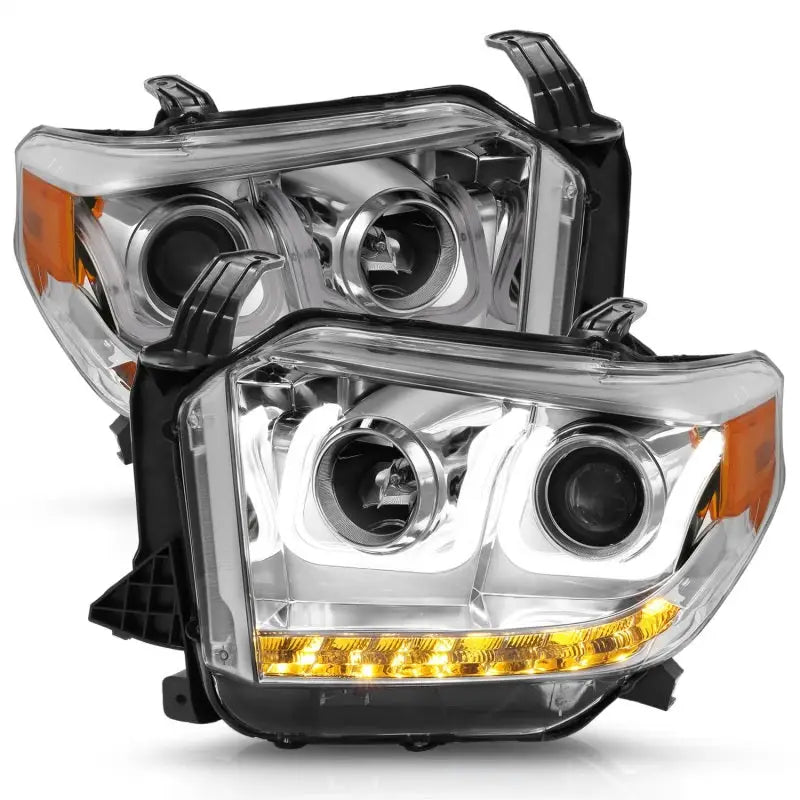 ANZO 2014-2016 Toyota Tundra Projector Headlights w/ U-Bar Chrome - Truck & Automotive