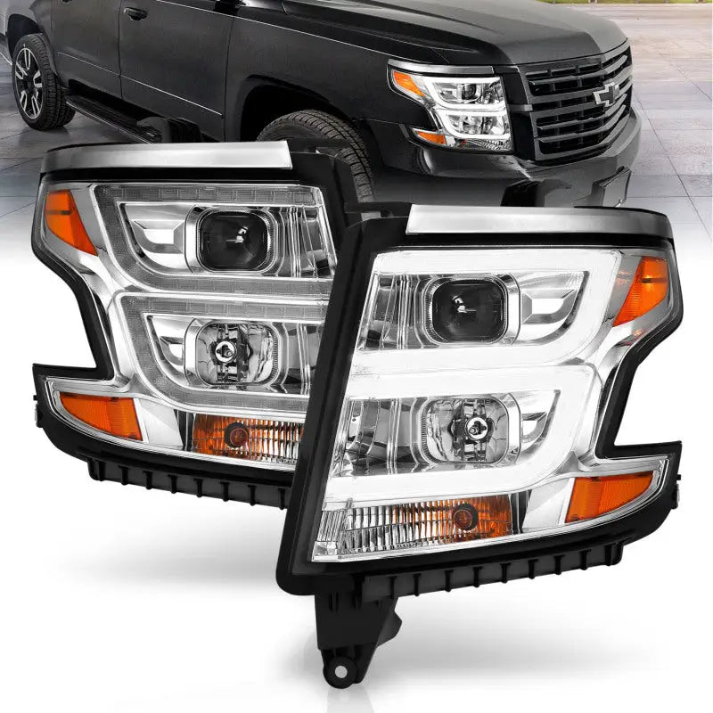 Aftermarket Chevy Tahoe projector headlights in chrome with DRL for 2015-2020 models