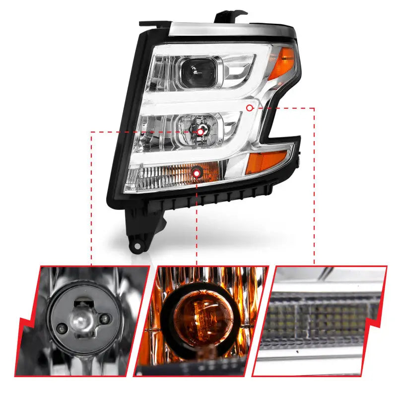 Chrome housing projector headlights with LED DRL and amber turn signal for Chevy Tahoe