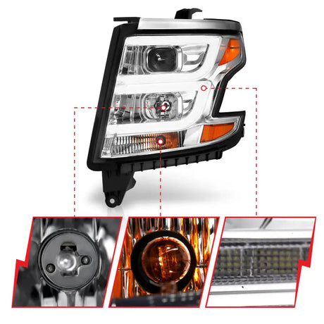 Chrome housing projector headlights with LED DRL and amber turn signal for Chevy Tahoe