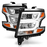 Chrome and black Chevy Tahoe projector headlights with amber turn signals for 2015-2020