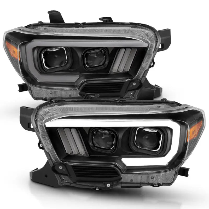 ANZO 111379 ANZO 2016-2017 Toyota Tacoma Projector Headlights w/ Plank Style Design Black/Amber w/ DRL