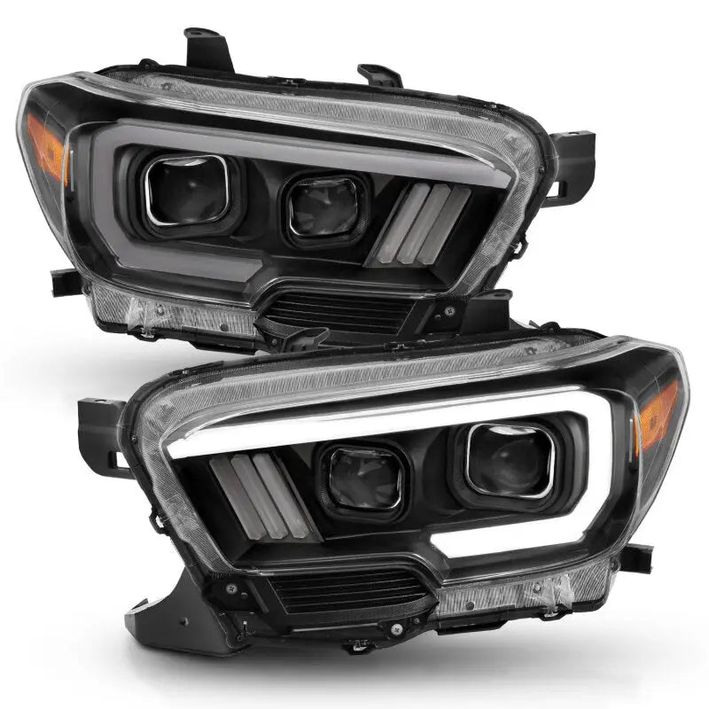 ANZO 111397 ANZO 2016-2017 Toyota Tacoma Projector Headlights w/ Plank Style Switchback Black w/ Amber w/ DRL