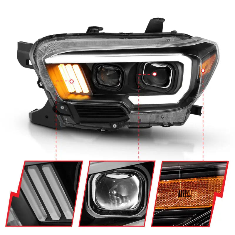 ANZO 111379 ANZO 2016-2017 Toyota Tacoma Projector Headlights w/ Plank Style Design Black/Amber w/ DRL