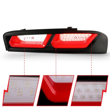 Black LED tail light assembly with red and clear lens for Chevrolet Camaro 2016-2018