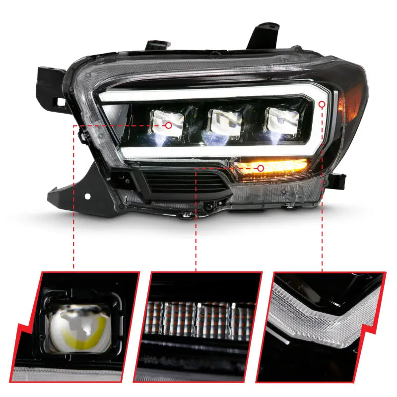 ANZO 111496 ANZO 2016-2018 Toyota Tacoma LED Projector Headlights Plank Style Black w/ Amber