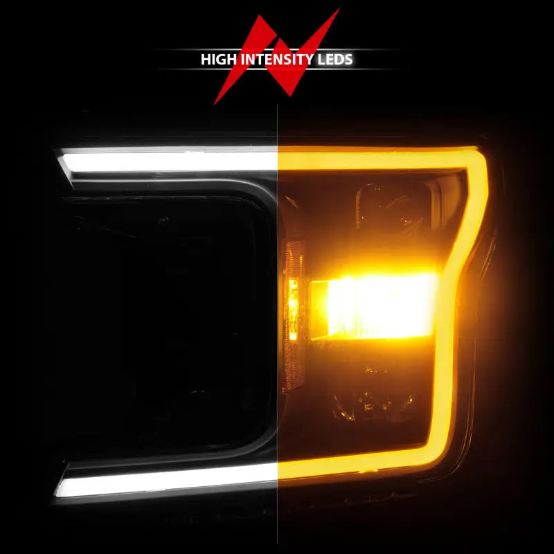 ANZO 111509 ANZO 2018-2020 Ford F-150 Projector Headlight w/ Plank Style Switchback Black Housing