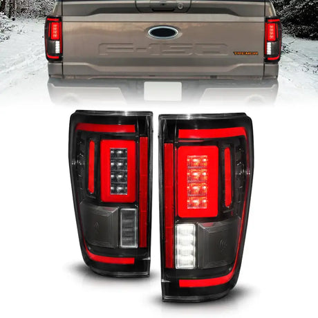 ANZO 21-23 Ford F-150 LED Taillights Seq. Signal w/BLIS Cover - Black (For Factory Halogen ONLY) - Truck & Automotive