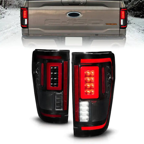ANZO 21-23 Ford F-150 LED Taillights Seq. Signal w/BLIS Cover - Black Smoke - Truck & Automotive