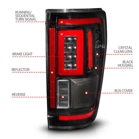 ANZO 21-23 Ford F-150 LED Taillights Seq. Signal w/BLIS Cover - Black (For Factory Halogen ONLY) - Truck & Automotive