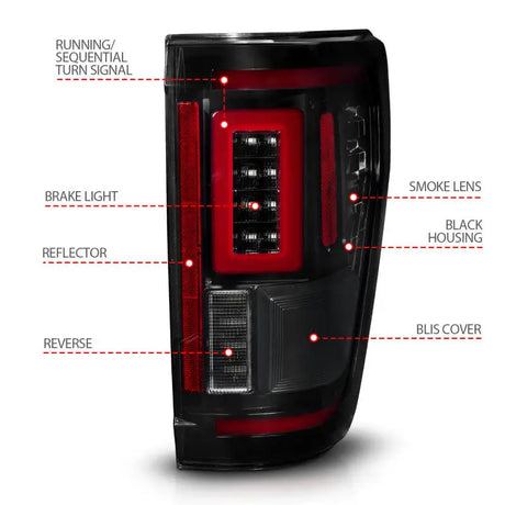 ANZO 21-23 Ford F-150 LED Taillights Seq. Signal w/BLIS Cover - Smoke Blk (For Factory Halogen ONLY) - Truck &