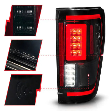 ANZO 21-23 Ford F-150 LED Taillights Seq. Signal w/BLIS Cover - Smoke Blk (For Factory Halogen ONLY) - Truck &