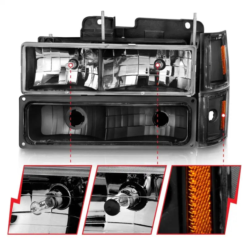 ANZO 111505 CRYSTAL HEADLIGHTS BLACK HOUSING W/