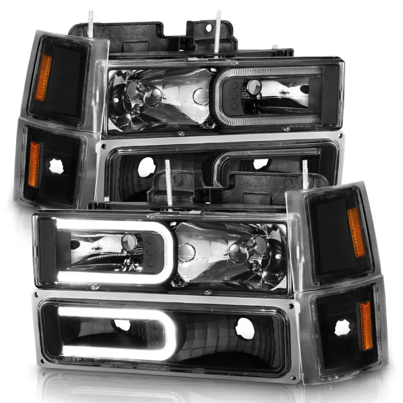 ANZO 111528 ANZO 88-98 Chevrolet C1500 Crystal Headlights w/ Light Bar Black Housing w/ Signal Side Markers 8Pcs