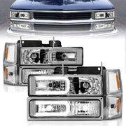 ANZO 111529 ANZO 88-98 Chevrolet C1500 Crystal Headlights w/Light Bar Chrome Housing w/ Signal Side Markers 8Pcs