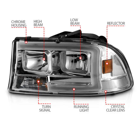 ANZO 97-04 Dodge Dakota/Durango Crystal headlight Set w/ Light Bar Chrome Housing - Truck & Automotive