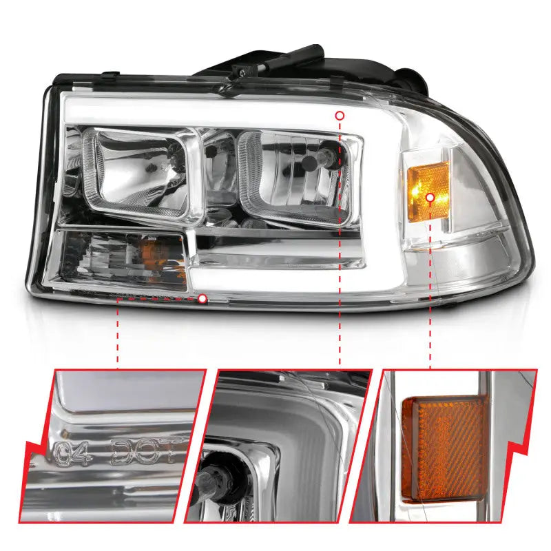 ANZO 97-04 Dodge Dakota/Durango Crystal headlight Set w/ Light Bar Chrome Housing - Truck & Automotive