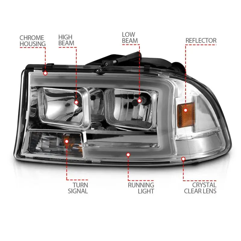 ANZO 97-04 Dodge Dakota/Durango Crystal headlight Set w/ Light Bar Chrome Housing - Truck & Automotive