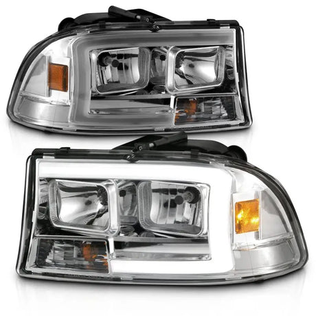 ANZO 97-04 Dodge Dakota/Durango Crystal headlight Set w/ Light Bar Chrome Housing - Truck & Automotive