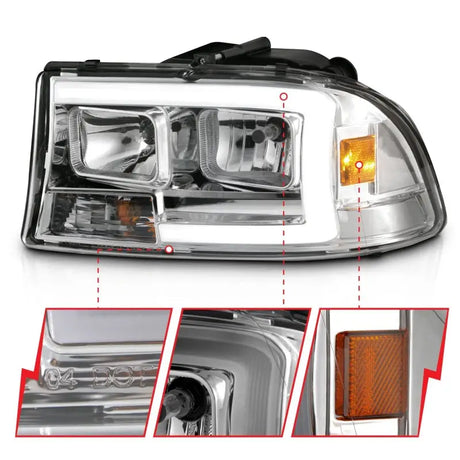 ANZO 97-04 Dodge Dakota/Durango Crystal headlight Set w/ Light Bar Chrome Housing - Truck & Automotive