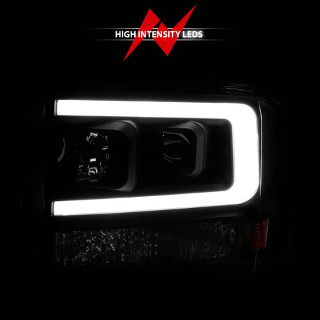ANZO 99-04 Ford F250/F350/F450/Excursion (excl 99) Projector Headlights - w/ Light Bar Black Housing - Truck &